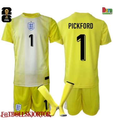 England Jordanien Pickford #1 Målvakt Borta Kläder Barn VM 2026 Kortärmad (+ Korta byxor)